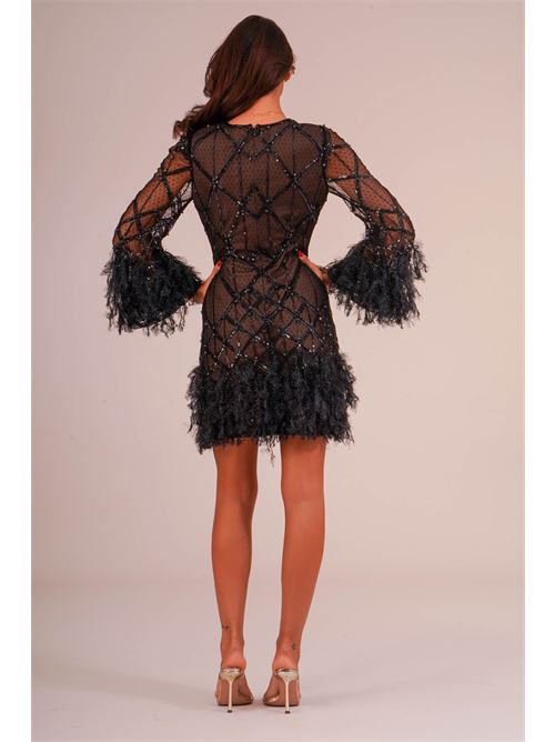 Abito corto in tulle e paillettes twins fantasy | T5007BLACK